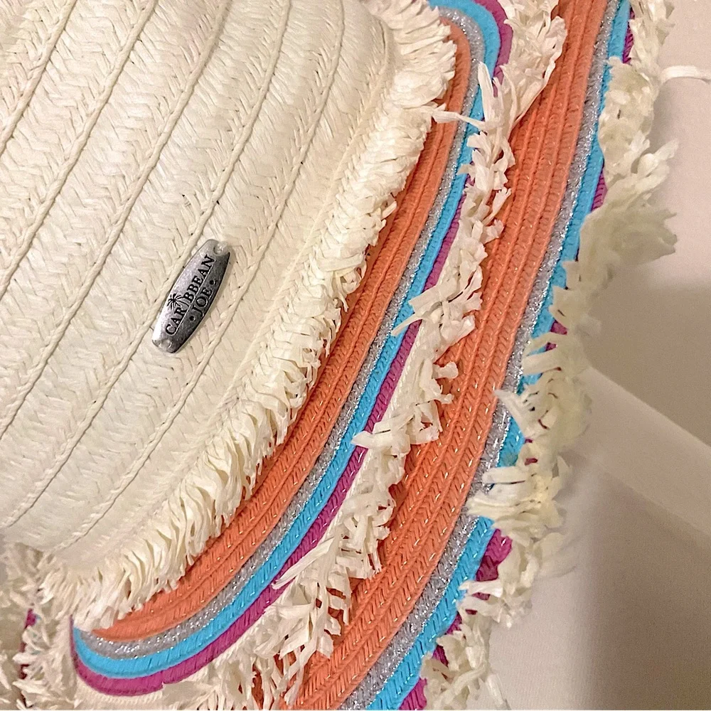 Caribbean Joe Adjustable Straw Island FRINGE HAT